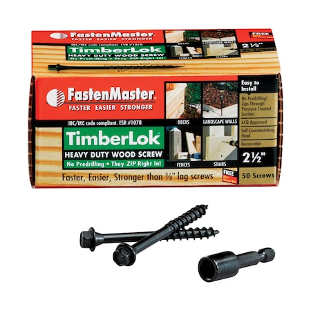 Fastenmaster Wood Screw, 2-1/2 in, Stainless Steel, 50 PK FMTLOK212-50